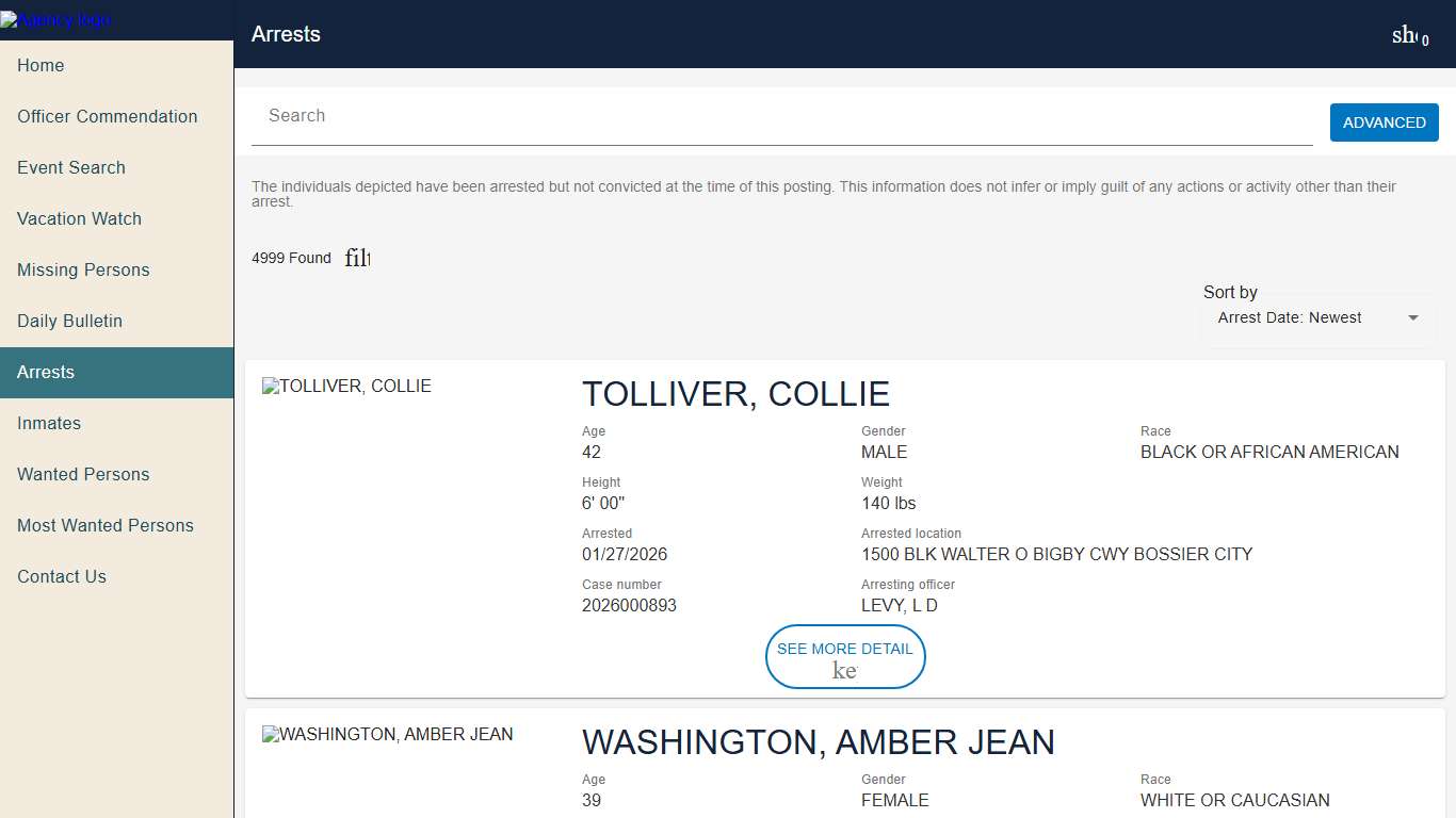 Bossier City Police To Citizen Police to Citizen - Recent Arrests catalog